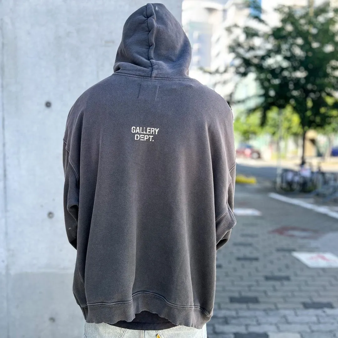 Kanye's same style GALLERY DEPT. 90'S RECYCLE HOODIE WASHED BLACK Recycled old environmentally friendly slogan 90'S washed hoodie, washed black S-XL, garments rewashed and dyed